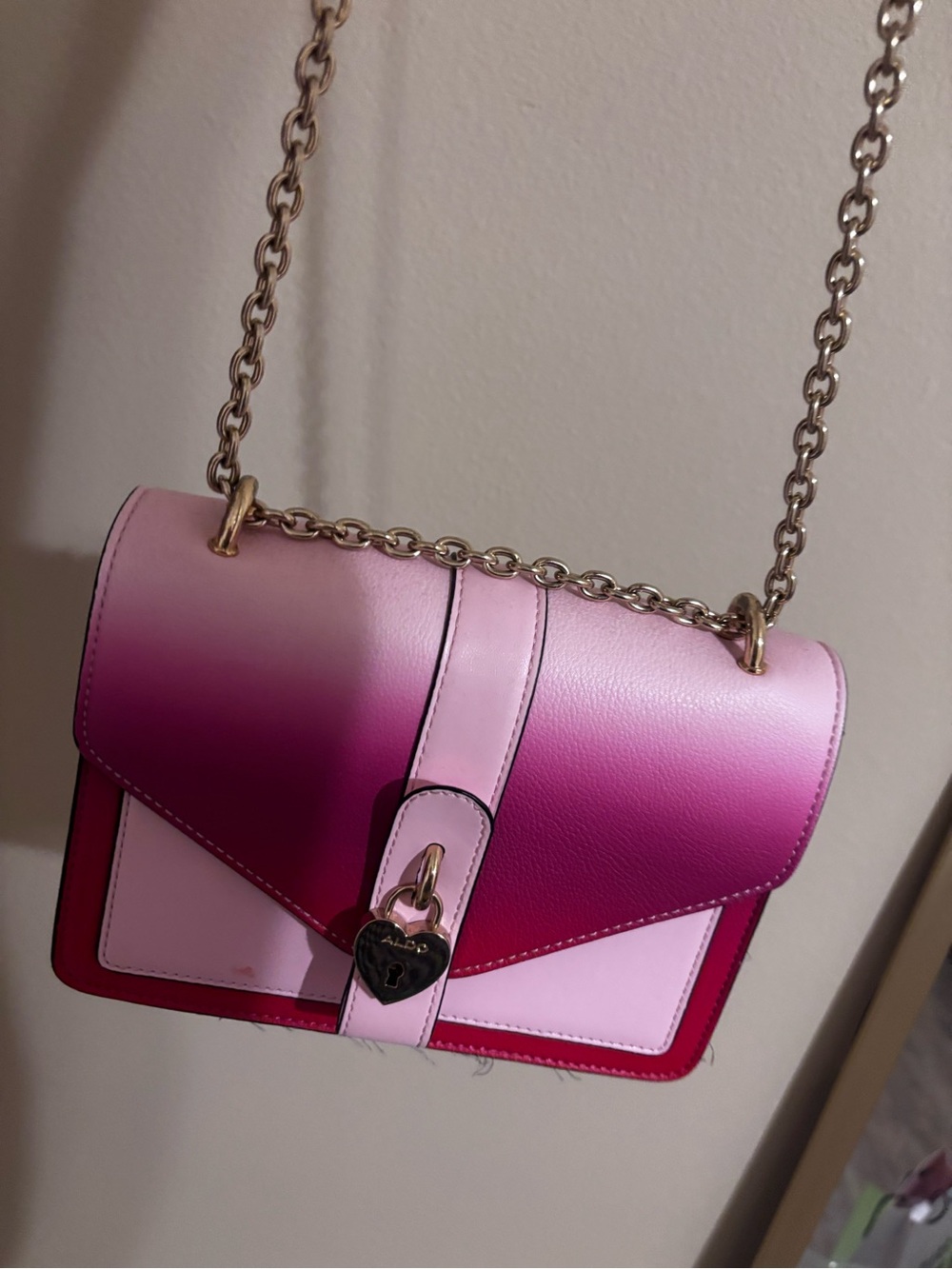 ALDO Pink Ombre Heart Lock Crossbody Bag